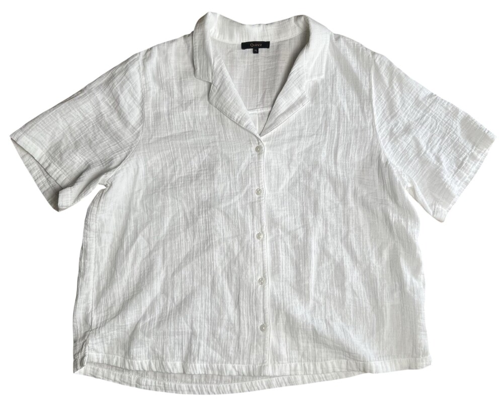 Quince Button-Up Womens XL White Basic Short Sleeve 100% Cotton Relaxed
